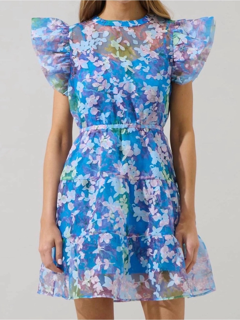 Sugarlips Eleni Organza Gunda Tiered Mini Dress Slip Lined Women Medium‎ Floral